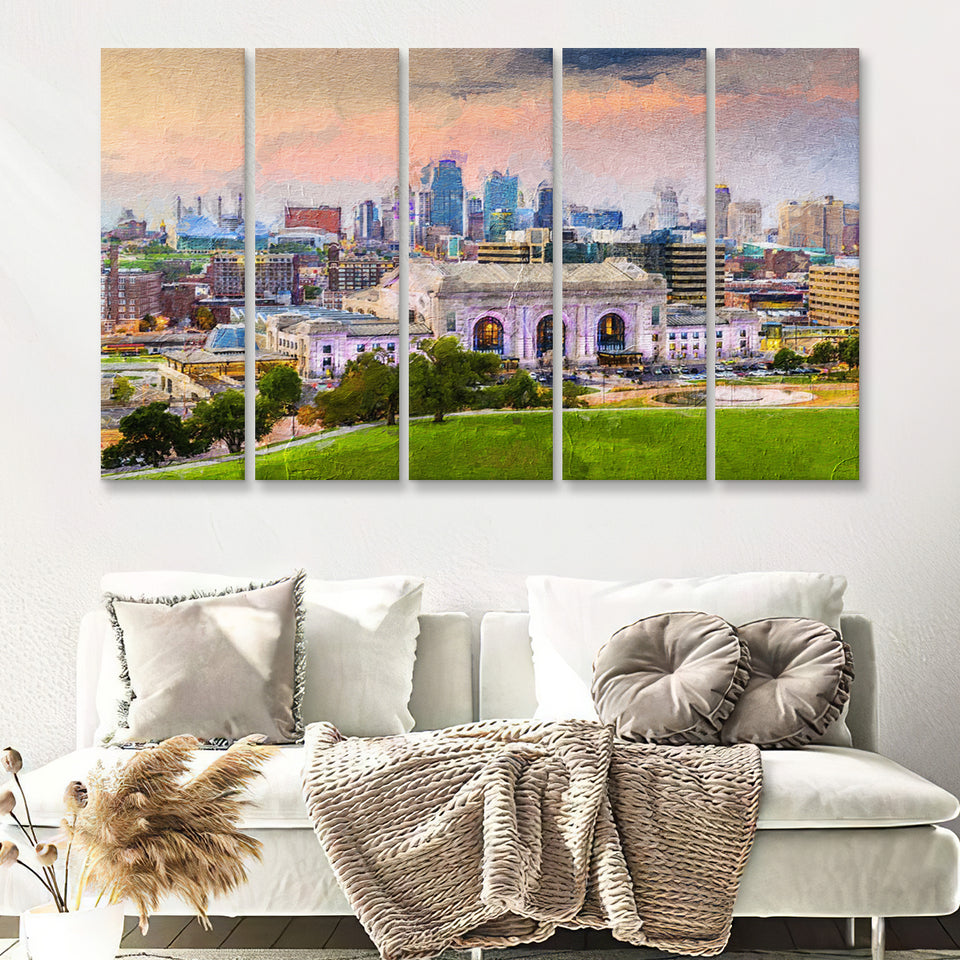 Kansas City Cityscape 5 Piece B Canvas Prints Wall Art Decor - Painting Canvas, Multi Panels