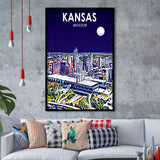 Kansas City Missouri Art Night Landscape, City Art Print, Framed Art Print Wall Art Home Decor, Framed Picture