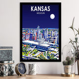 Kansas City Missouri Art Night Landscape, City Art Print, Framed Art Print Wall Art Home Decor, Framed Picture