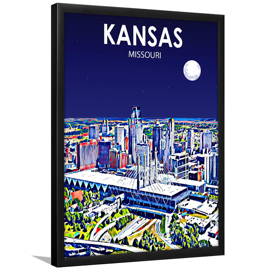 Kansas City Missouri Art Night Landscape, City Art Print, Framed Art Print Wall Art Home Decor, Framed Picture