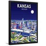 Kansas City Missouri Art Night Landscape, City Art Print, Framed Art Print Wall Art Home Decor, Framed Picture