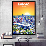 Kansas City Missouri Art Sunset Landscape, City Art Print, Framed Art Print Wall Art Home Decor, Framed Picture