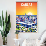 Kansas City Missouri Art Sunset Landscape, Large Canvas, Framed Canvas Print Wall Art Home Decor, Floating Frame