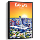 Kansas City Missouri Art Sunset Landscape, Large Canvas, Framed Canvas Print Wall Art Home Decor, Floating Frame