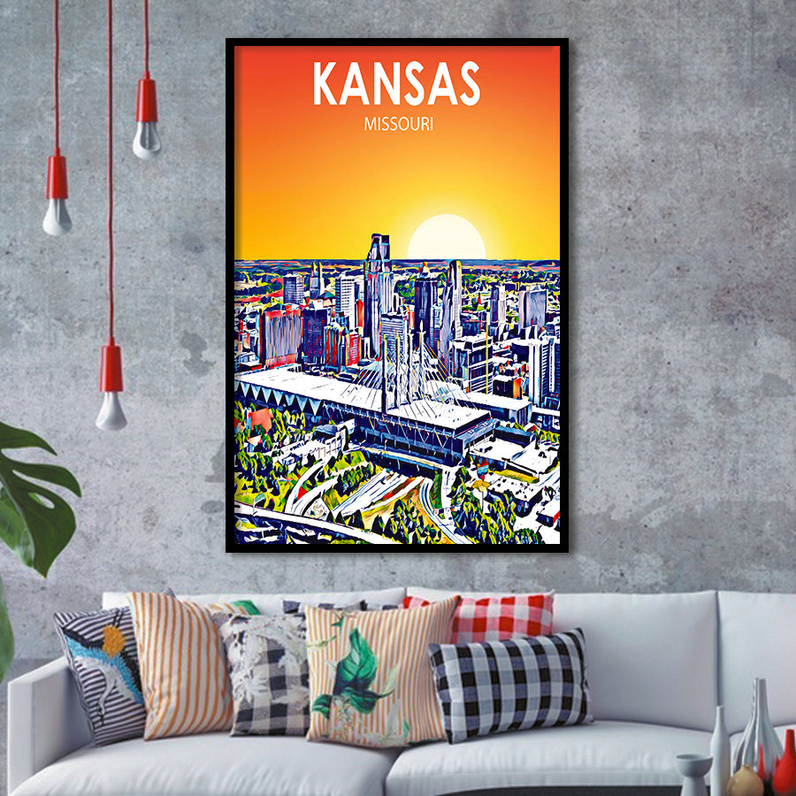 Kansas City Missouri Art Sunset Landscape, City Art Print, Framed Art Print Wall Art Home Decor, Framed Picture
