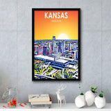 Kansas City Missouri Art Sunset Landscape, Large Canvas, Framed Canvas Print Wall Art Home Decor, Floating Frame