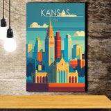 Kansas City Retro Art Print ,City Art Print, Large Canvas, Canvas Print Wall Art Home Decor