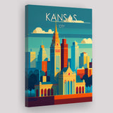 Kansas City Retro Art Print ,City Art Print, Large Canvas, Canvas Print Wall Art Home Decor