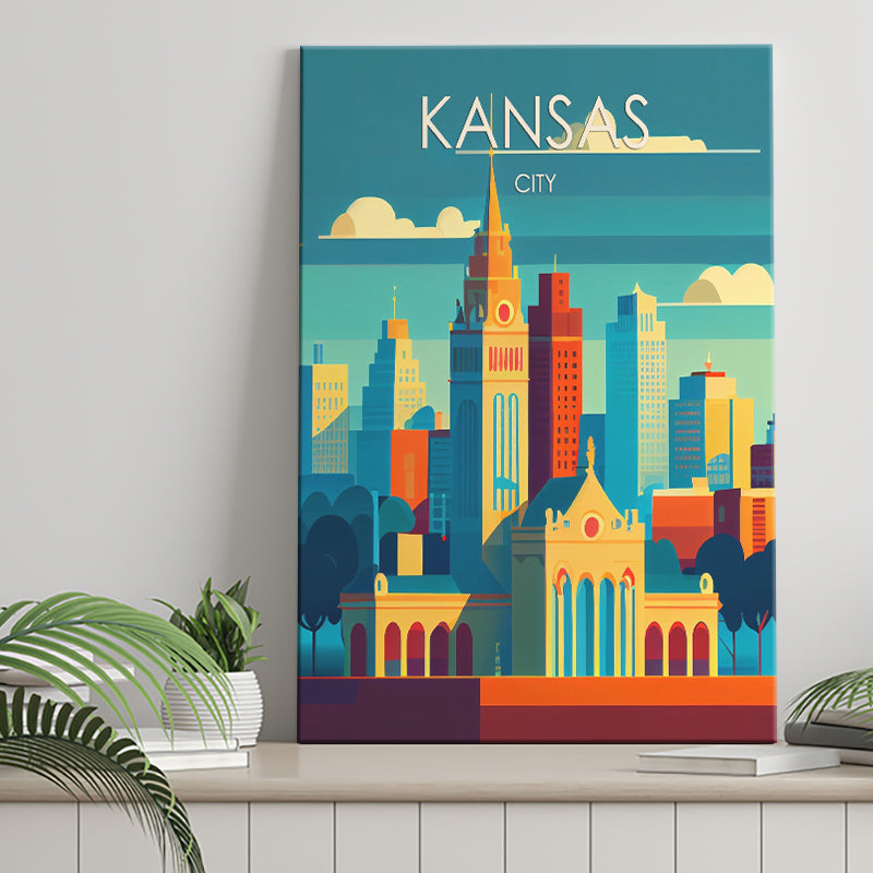 Kansas City Retro Art Print ,City Art Print, Large Canvas, Canvas Print Wall Art Home Decor