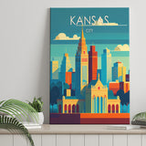 Kansas City Retro Art Print ,City Art Print, Large Canvas, Canvas Print Wall Art Home Decor