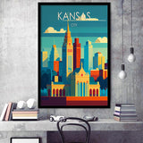 Kansas City Retro Art Print, City Art Print, Framed Art Print Wall Art Home Decor, Framed Picture