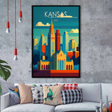 Kansas City Retro Art Print, City Art Print, Framed Art Print Wall Art Home Decor, Framed Picture