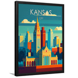Kansas City Retro Art Print, City Art Print, Framed Art Print Wall Art Home Decor, Framed Picture