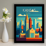 Kansas City Retro Art Print, City Art Print, Framed Art Print Wall Art Home Decor, Framed Picture