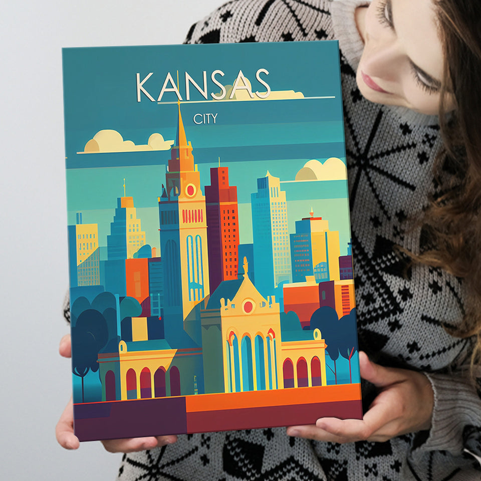 Kansas City Retro Art Print ,City Art Print, Large Canvas, Canvas Print Wall Art Home Decor
