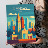 Kansas City Retro Art Print ,City Art Print, Large Canvas, Canvas Print Wall Art Home Decor