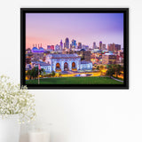 Kansas City Skyline, Kansas City Canvas Art Framed Canvas Prints Wall Art Decor, Black Floating Frame