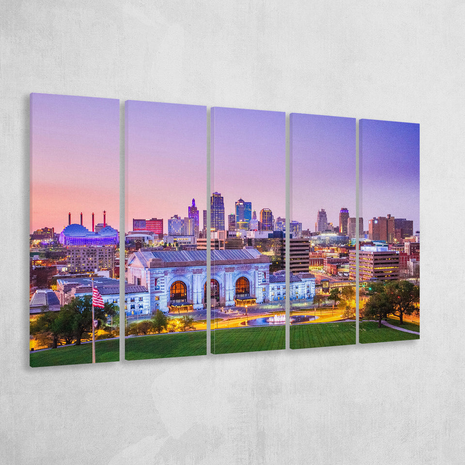 Kansas City Skyline, Kansas City Canvas Art 5 Panels B,Large Canvas,Canvas Prints Wall Art Home Decor
