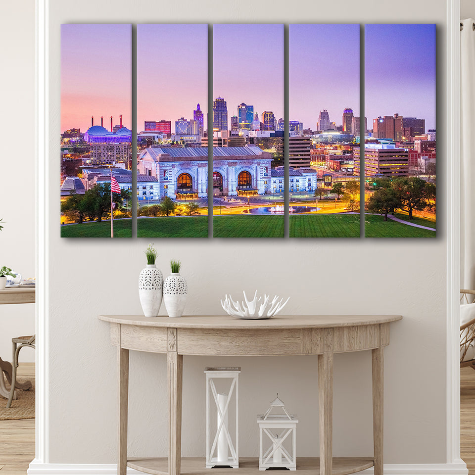 Kansas City Skyline, Kansas City Canvas Art 5 Panels B,Large Canvas,Canvas Prints Wall Art Home Decor