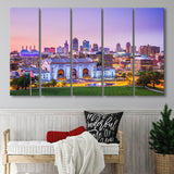 Kansas City Skyline, Kansas City Canvas Art 5 Panels B,Large Canvas,Canvas Prints Wall Art Home Decor