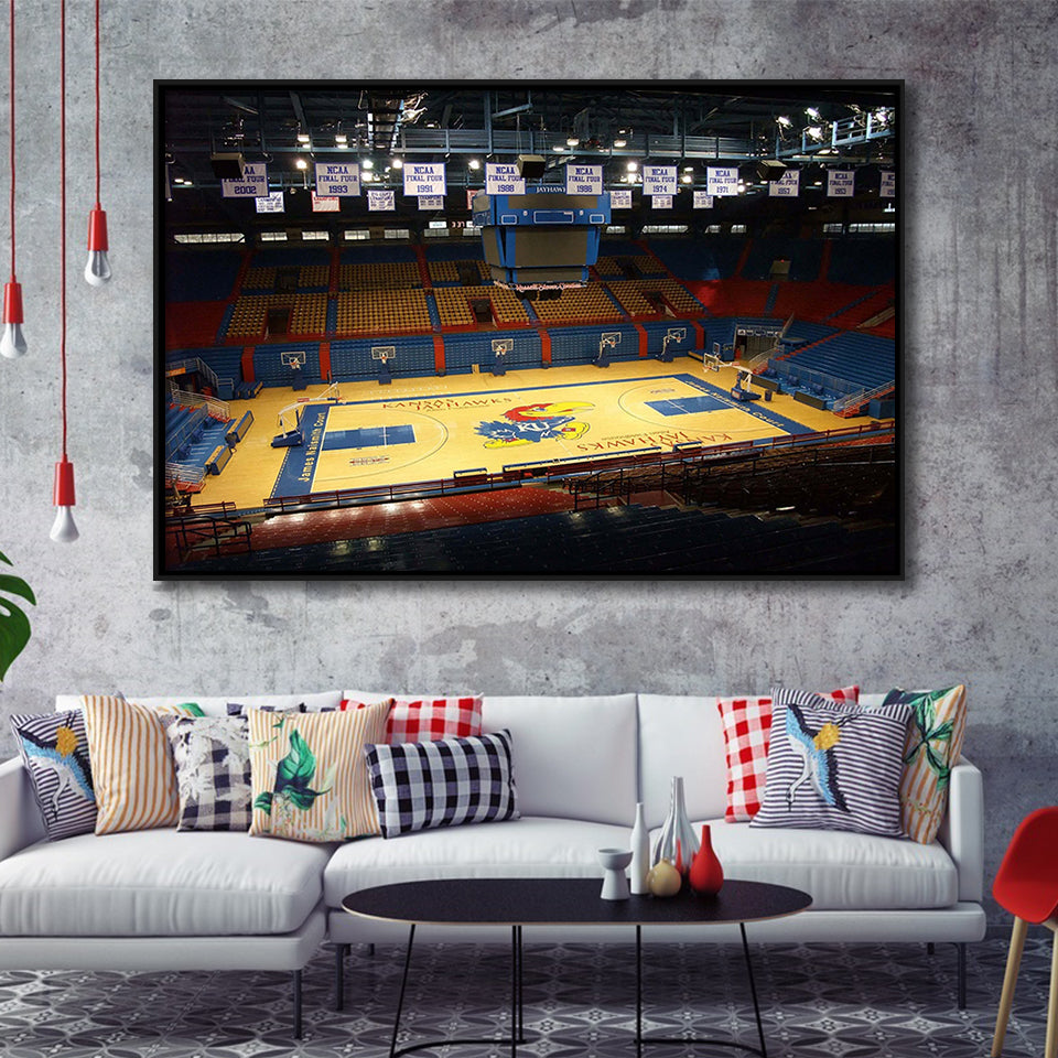 Kansas Jayhawks Stadium Framed Canvas Prints Allen Fieldhouse Wall Art Basketball,Sport Stadium Art Prints, Fan Gift