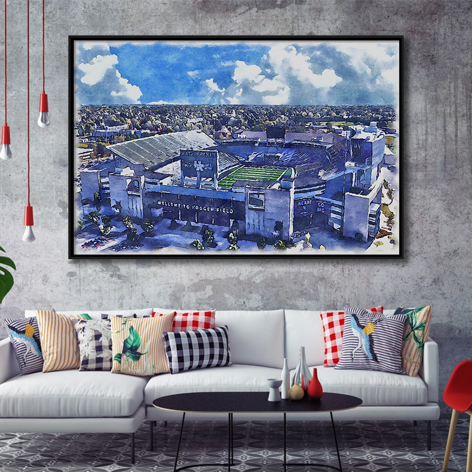 Kentucky Wildcats Kroger Field Watercolor, Sport Art Prints Fan Gift, Framed Canvas Prints Wall Art Decor