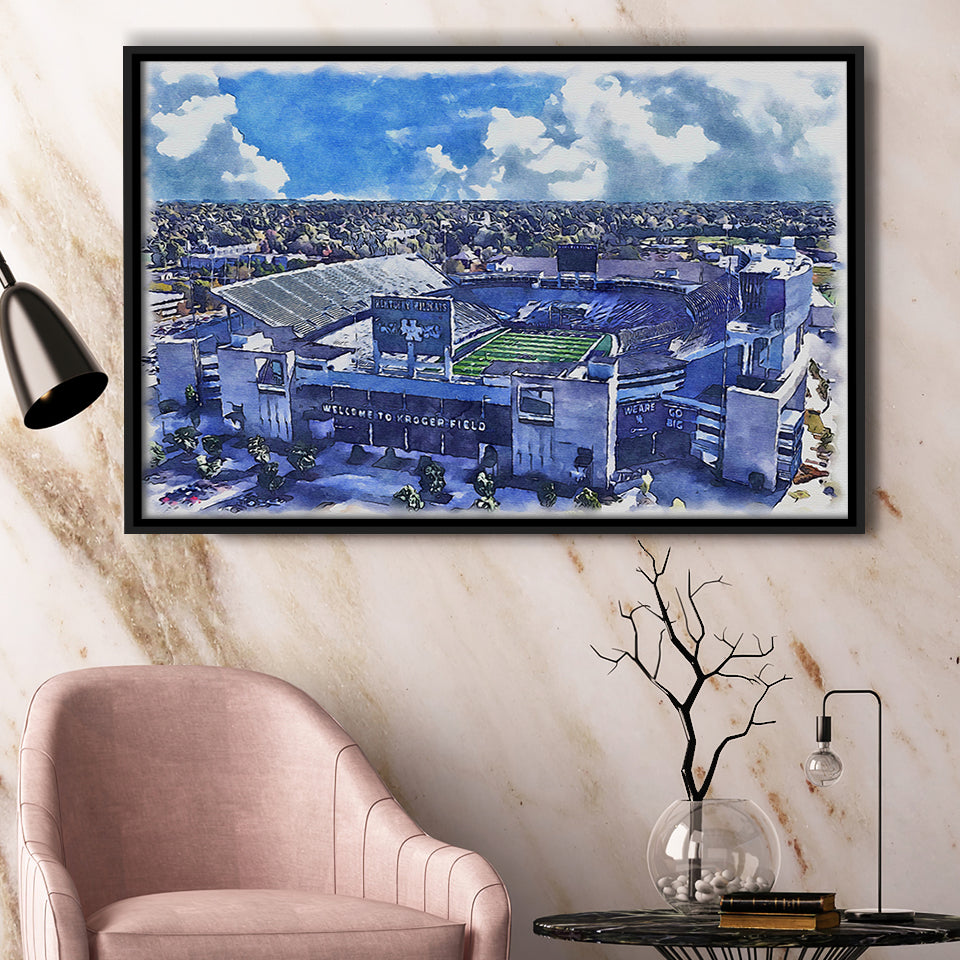Kentucky Wildcats Kroger Field Watercolor, Sport Art Prints Fan Gift, Framed Canvas Prints Wall Art Decor