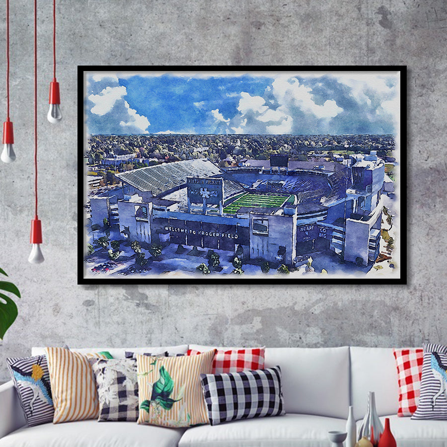 Kentucky Wildcats Kroger Field Watercolor, Sport Prints Fan Gift, Framed Art Prints Wall Art Decor