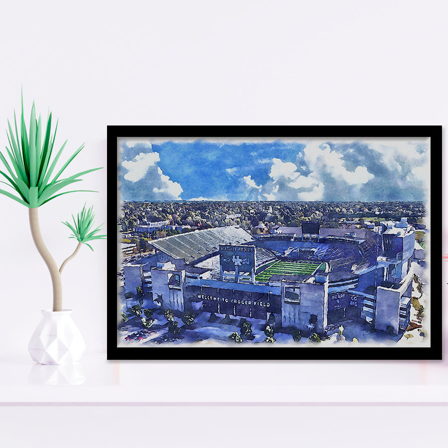 Kentucky Wildcats Kroger Field Watercolor, Sport Prints Fan Gift, Framed Art Prints Wall Art Decor