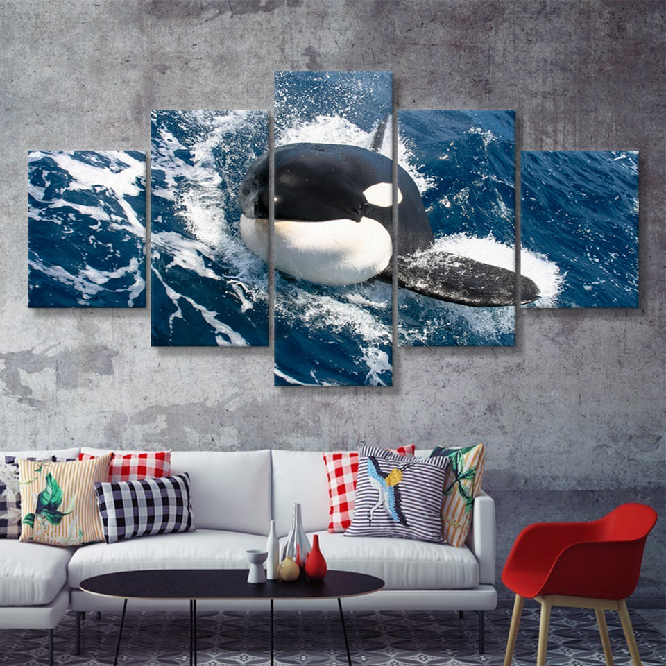 Killer Whale Closer Up In Ocean 5 Pieces Canvas Prints Wall Art - Painting Canvas, Multi Panel, Wall Decor, Canvas Art