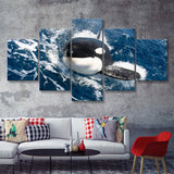 Killer Whale Closer Up In Ocean 5 Pieces Canvas Prints Wall Art - Painting Canvas, Multi Panel, Wall Decor, Canvas Art