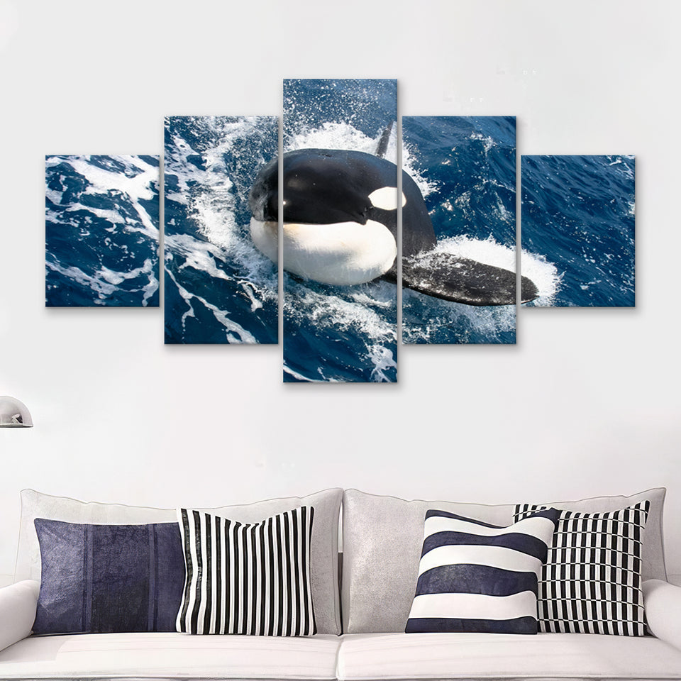 Killer Whale Closer Up In Ocean 5 Pieces Canvas Prints Wall Art - Painting Canvas, Multi Panel, Wall Decor, Canvas Art