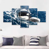 Killer Whale Closer Up In Ocean 5 Pieces Canvas Prints Wall Art - Painting Canvas, Multi Panel, Wall Decor, Canvas Art