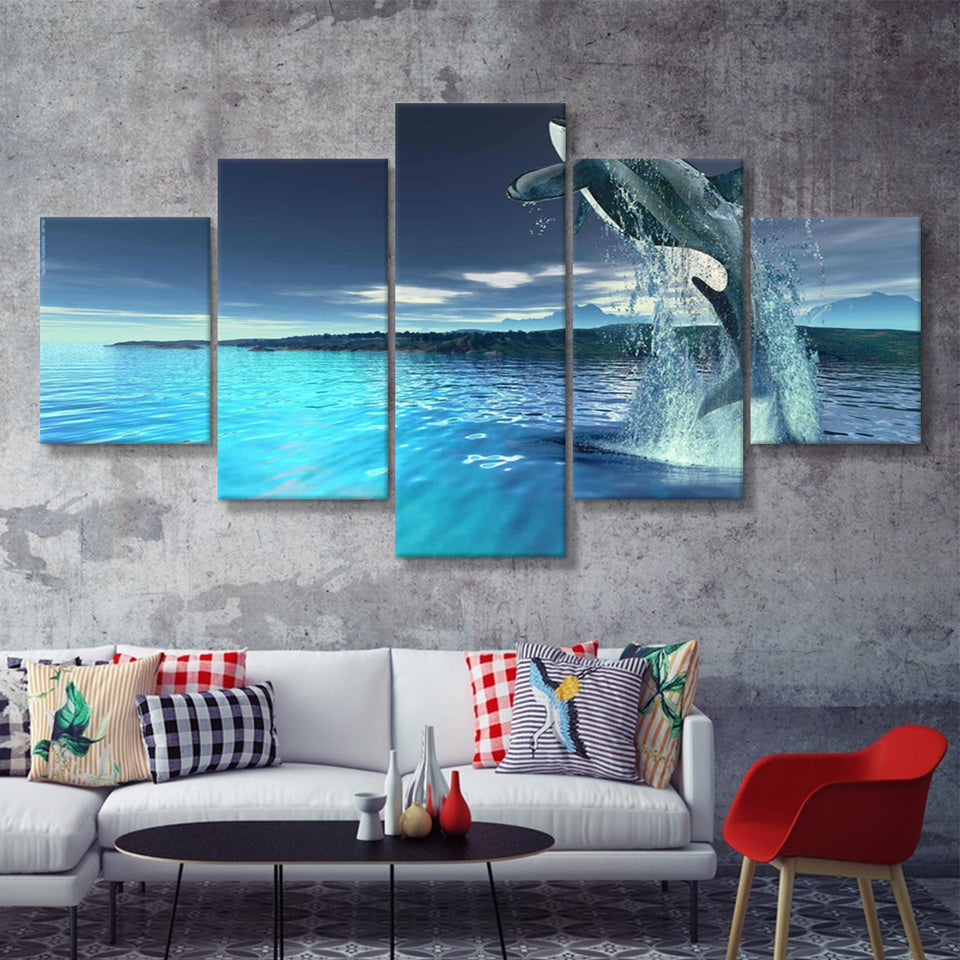 Killer Whale In Ocean  5 Pieces Canvas Prints Wall Art - Painting Canvas, Multi Panels, 5 Panel, Wall Decor
