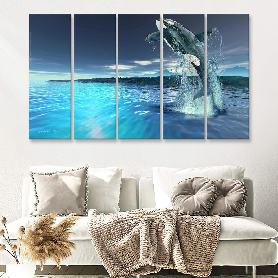 Killer Whale In Ocean 5 Pieces B Canvas Prints Wall Art - Painting Canvas, Multi Panels,5 Panel, Wall Decor