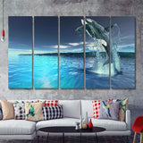 Killer Whale In Ocean 5 Pieces B Canvas Prints Wall Art - Painting Canvas, Multi Panels,5 Panel, Wall Decor