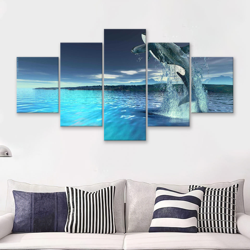 Killer Whale In Ocean  5 Pieces Canvas Prints Wall Art - Painting Canvas, Multi Panels, 5 Panel, Wall Decor