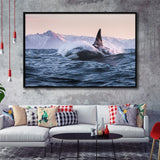Killer Whale Sunset Dangerous Animal Framed Canvas Prints Wall Art - Painting Canvas, Wall Decor, Canvas Art, Floating Frame