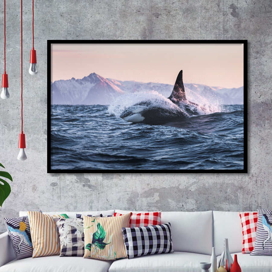 Killer Whale Sunset Dangerous Animal Framed Art Prints Wall Decor - Painting Prints, Wall Art, Framed Picture, Black Frame