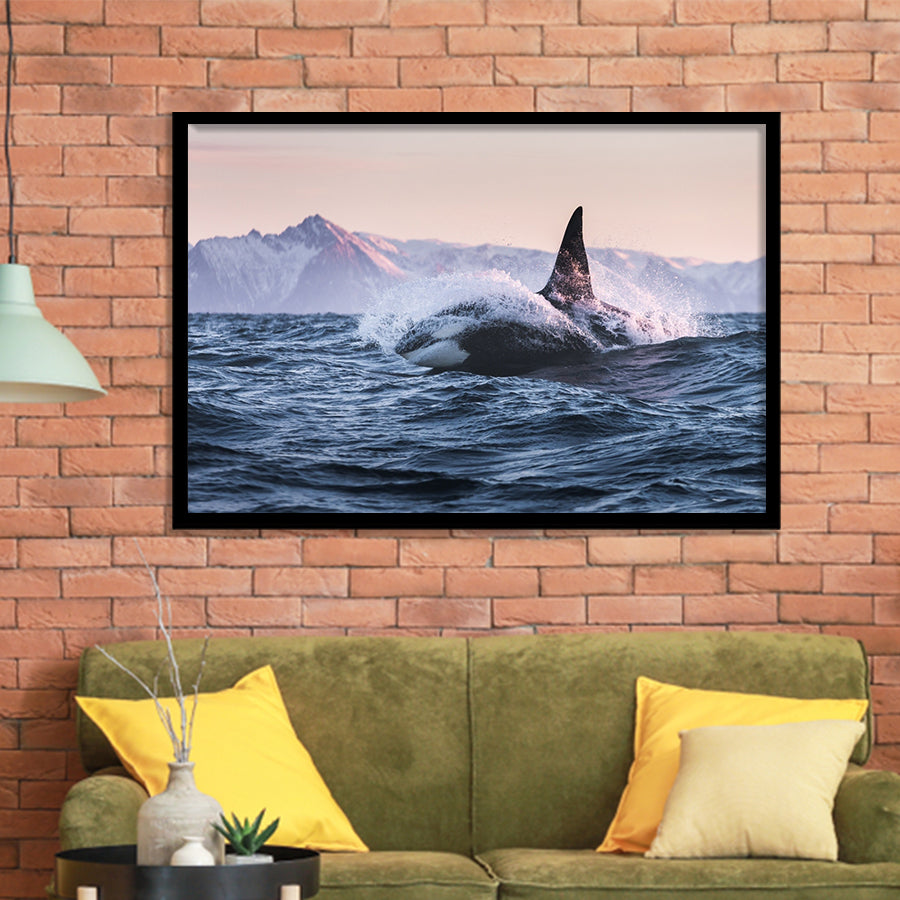 Killer Whale Sunset Dangerous Animal Framed Art Prints Wall Decor - Painting Prints, Wall Art, Framed Picture, Black Frame