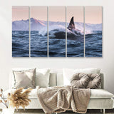 Killer Whale Sunset Dangerous Animal 5 Pieces B Canvas Prints Wall Art - Painting Canvas, Multi Panel, Wall Decor, Canvas Art