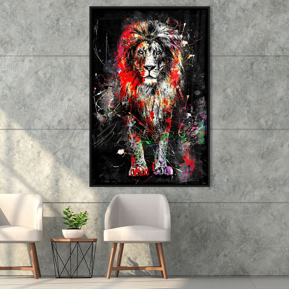 King Of Jungle Graffiti Art Colorful Framed Canvas Prints Wall Art Decor - Painting Canvas, Floating Frame, Framed Picture