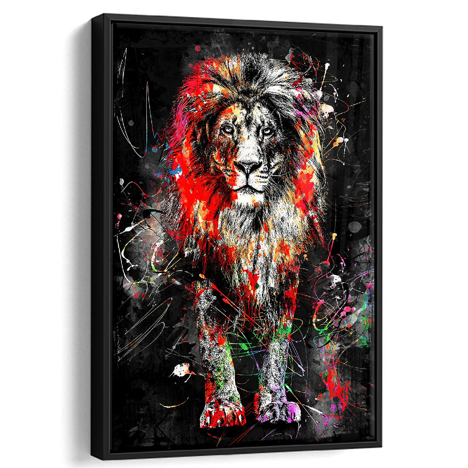 King Of Jungle Graffiti Art Colorful Framed Canvas Prints Wall Art Decor - Painting Canvas, Floating Frame, Framed Picture