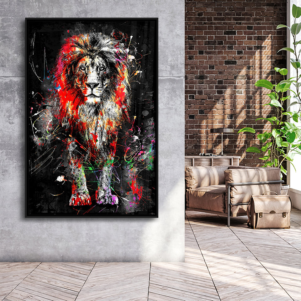 King Of Jungle Graffiti Art Colorful Framed Canvas Prints Wall Art Decor - Painting Canvas, Floating Frame, Framed Picture