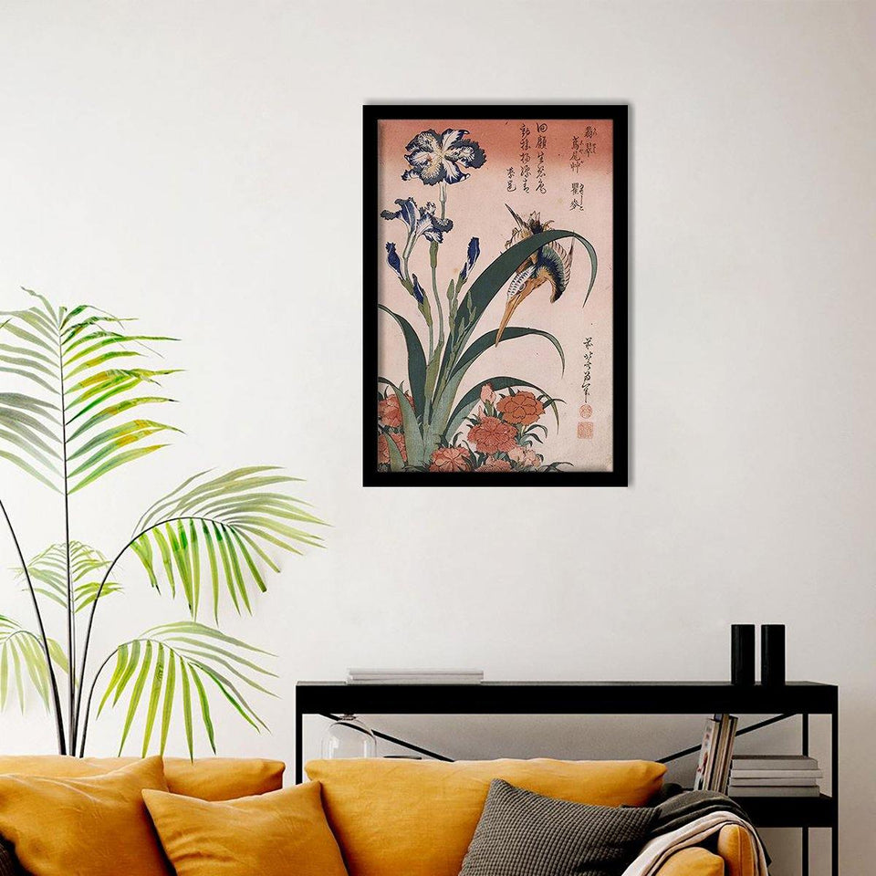 Kingfisher, carnation, iris 1834 - Katsushika Hokusai - Art Print, Frame Art, Painting Art