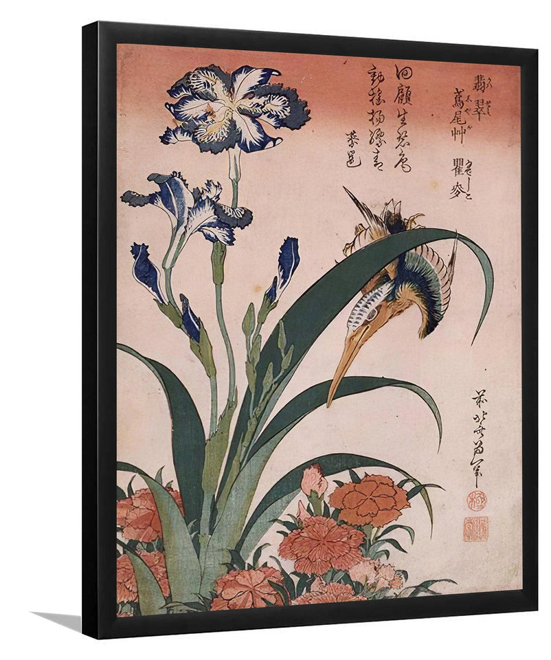 Kingfisher, carnation, iris 1834 - Katsushika Hokusai - Art Print, Frame Art, Painting Art