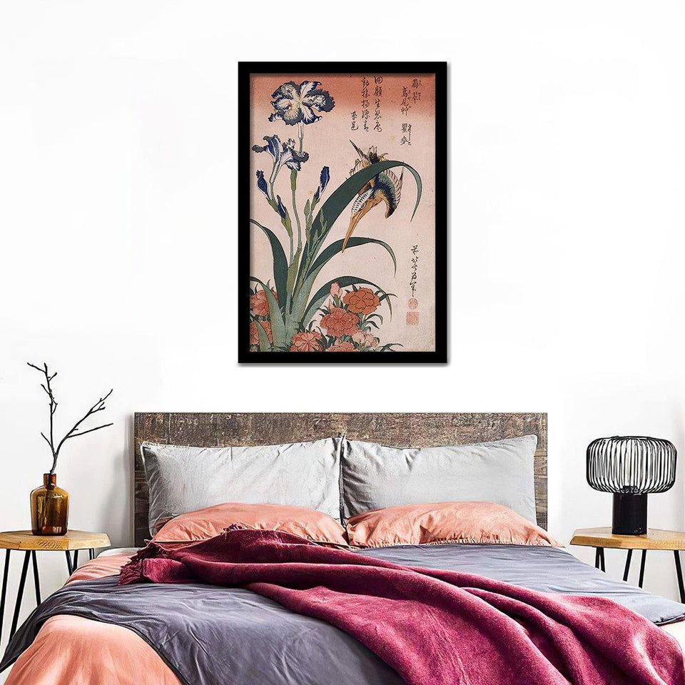 Kingfisher, carnation, iris 1834 - Katsushika Hokusai - Art Print, Frame Art, Painting Art