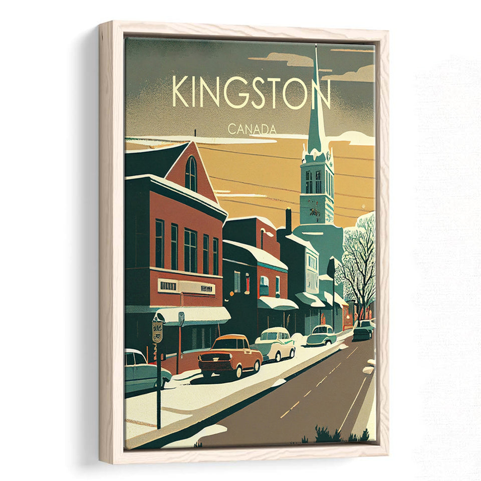 Kingston Canada Retro Art Print, Large Canvas, Framed Canvas Print Wall Art Home Decor, Floating Frame