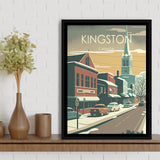 Kingston Canada Retro Art Print, Large Canvas, Framed Canvas Print Wall Art Home Decor, Floating Frame