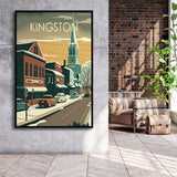 Kingston Canada Retro Art Print, Large Canvas, Framed Canvas Print Wall Art Home Decor, Floating Frame